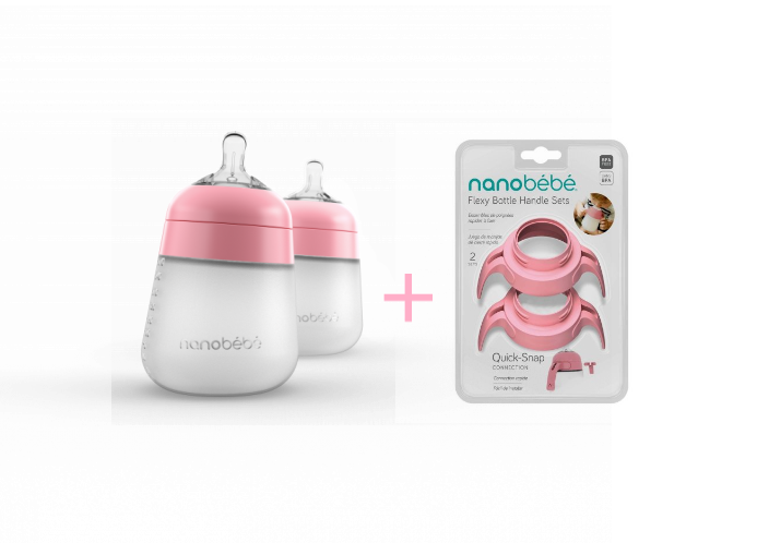 Silikonová dětská láhev Flexy 270ml 2ks + Sady madel na láhve Flexy – 2ks