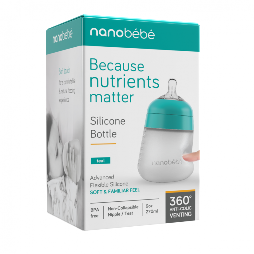 Silikónová detská fľaša Flexy 270ml 1 ks - Farba: Tyrkysová