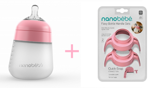 Silikonová dětská láhev Flexy 270ml 1ks + Sady madel na láhve Flexy – 2ks - Barva: Růžová