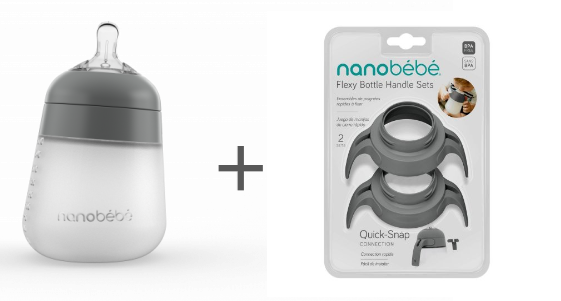 Silikonová dětská láhev Flexy 270ml 1ks + Sady madel na láhve Flexy – 2ks - Barva: Šedá